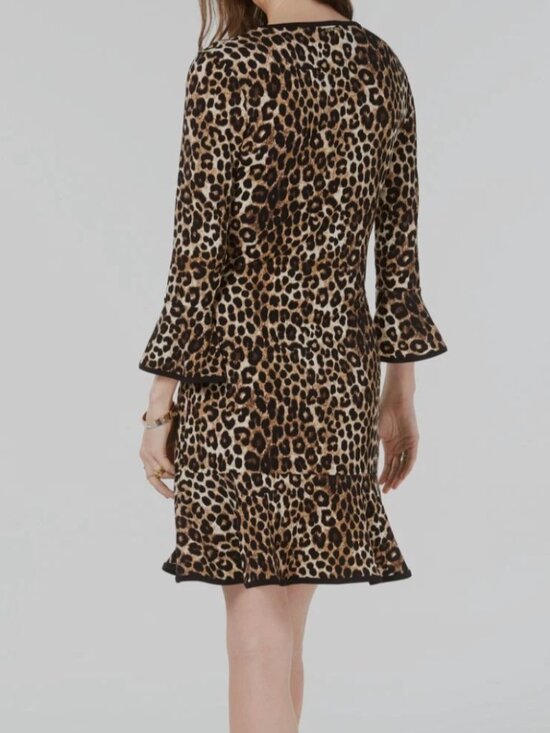Micheal Micheal Kors Women's Brown Cheetah Ruffled Bell Sleeve A-Line Dress - S - Picture 2 of 4